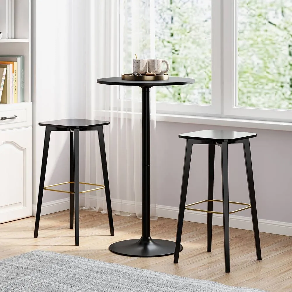 Costway Round Coffee Table Bistro 101-56 CM Height Adjustable Cocktail Table in Black 5