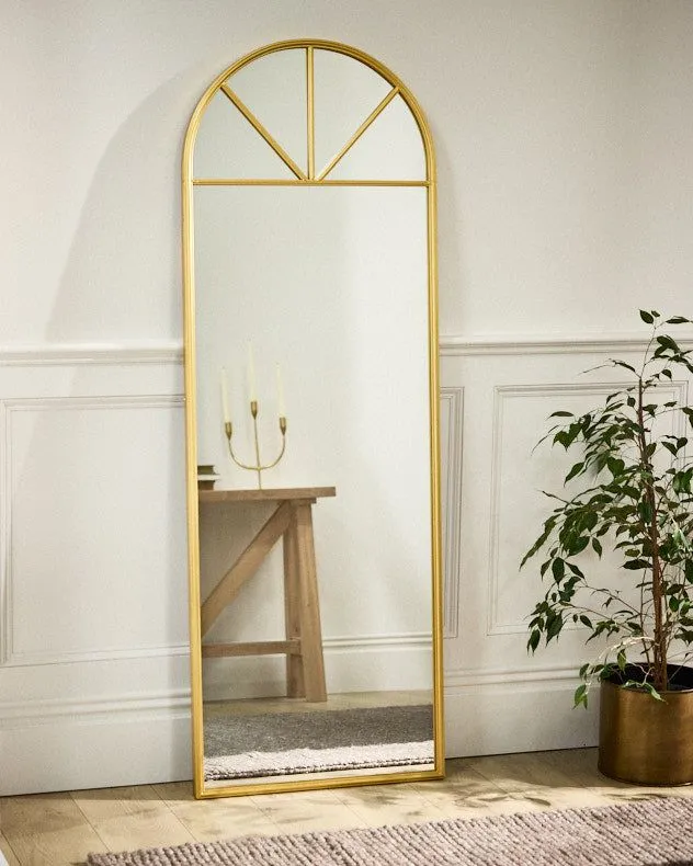 Dibor Vintage Style Gold Mirror Decorative Tall Full Length Mirror Rounded Arch Mirror H170cm x W60.5cm