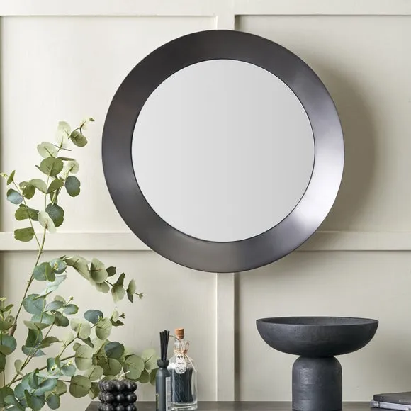 Angled Metal Frame Round Wall Mirror