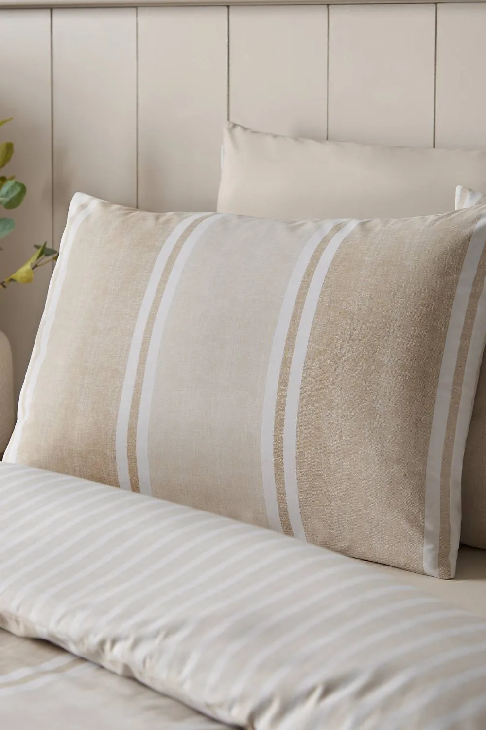 Catherine Lansfield 'Banded Stripe' Reversible Duvet Cover Set in Natural 3
