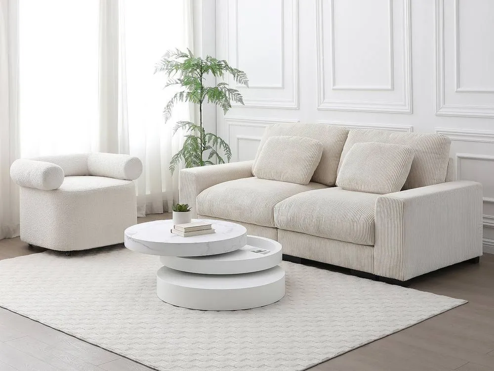 Vente-unique Round Swivel Coffee Table With 1 Niche In MDF - White Marble Effect 5