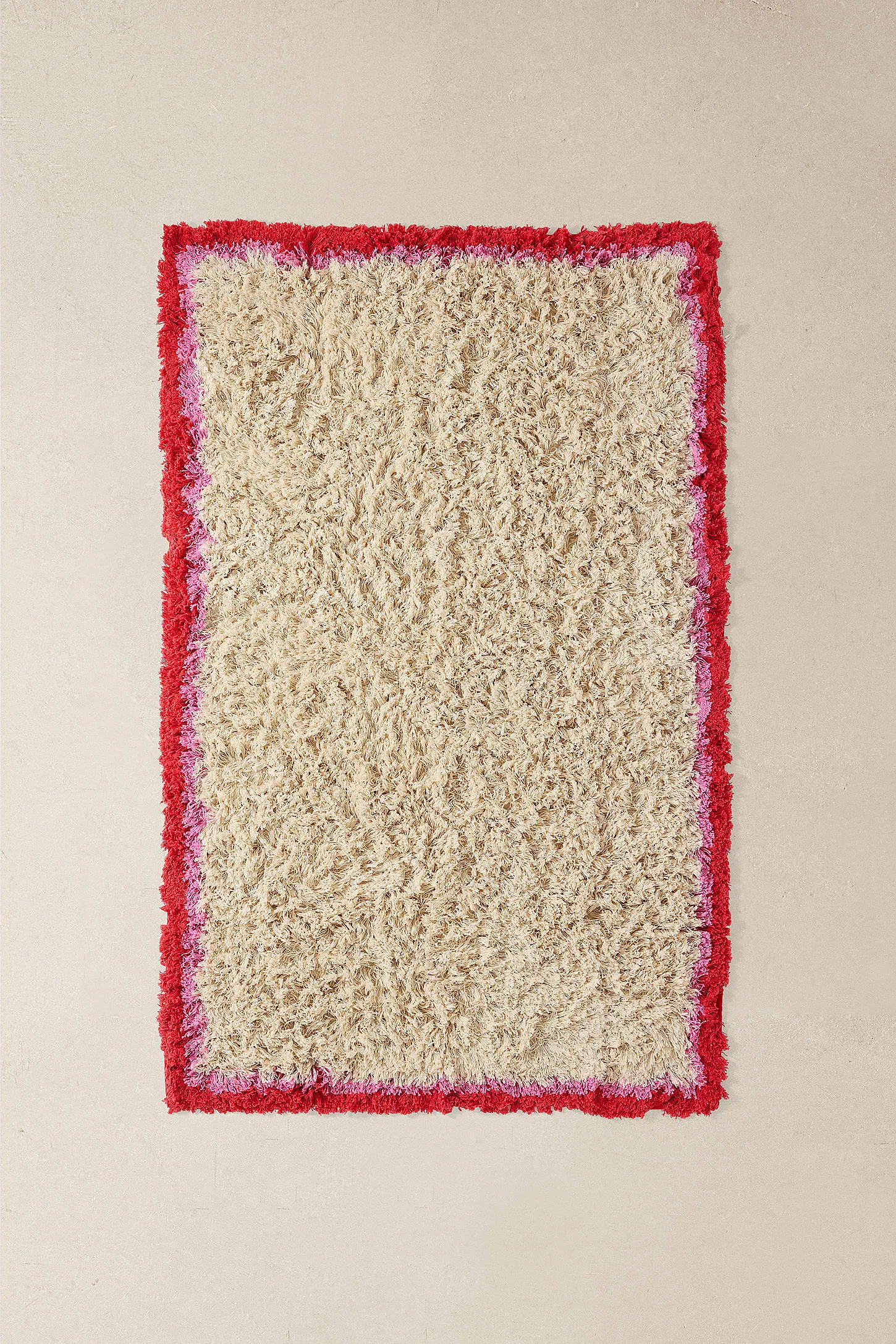 Shaggy Pink & Red Border 3x5ft/ 90x150cm Rug 3x5