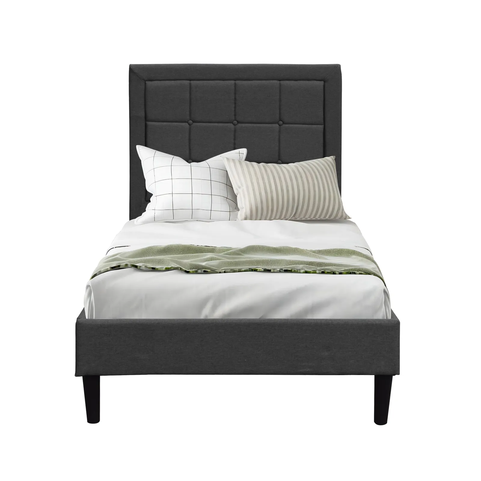 Comfy Living Ltd Fabric Bedframe With Buttoned Headboard in Dark Grey 2