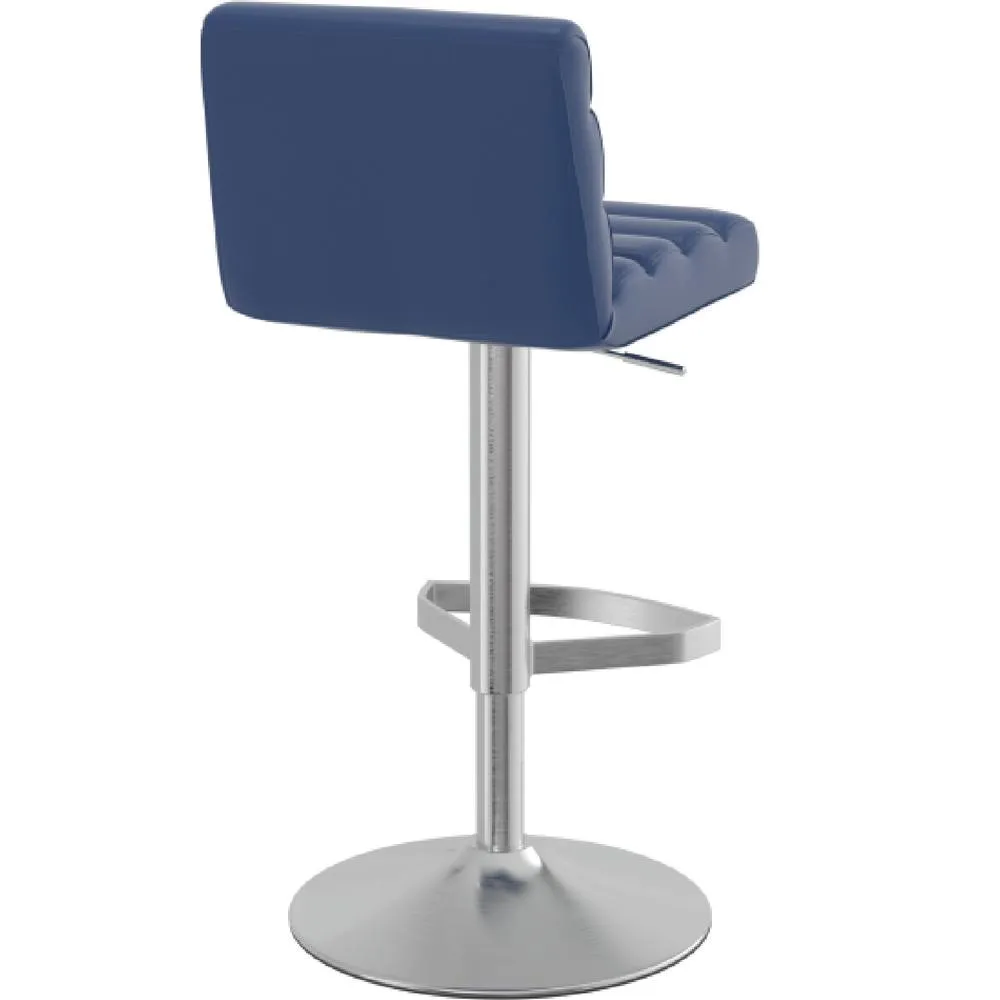 netfurniture Manitor Brushed Steel Kitchen Bar Stool Faux Leather Ribbed Seat in Blue 3