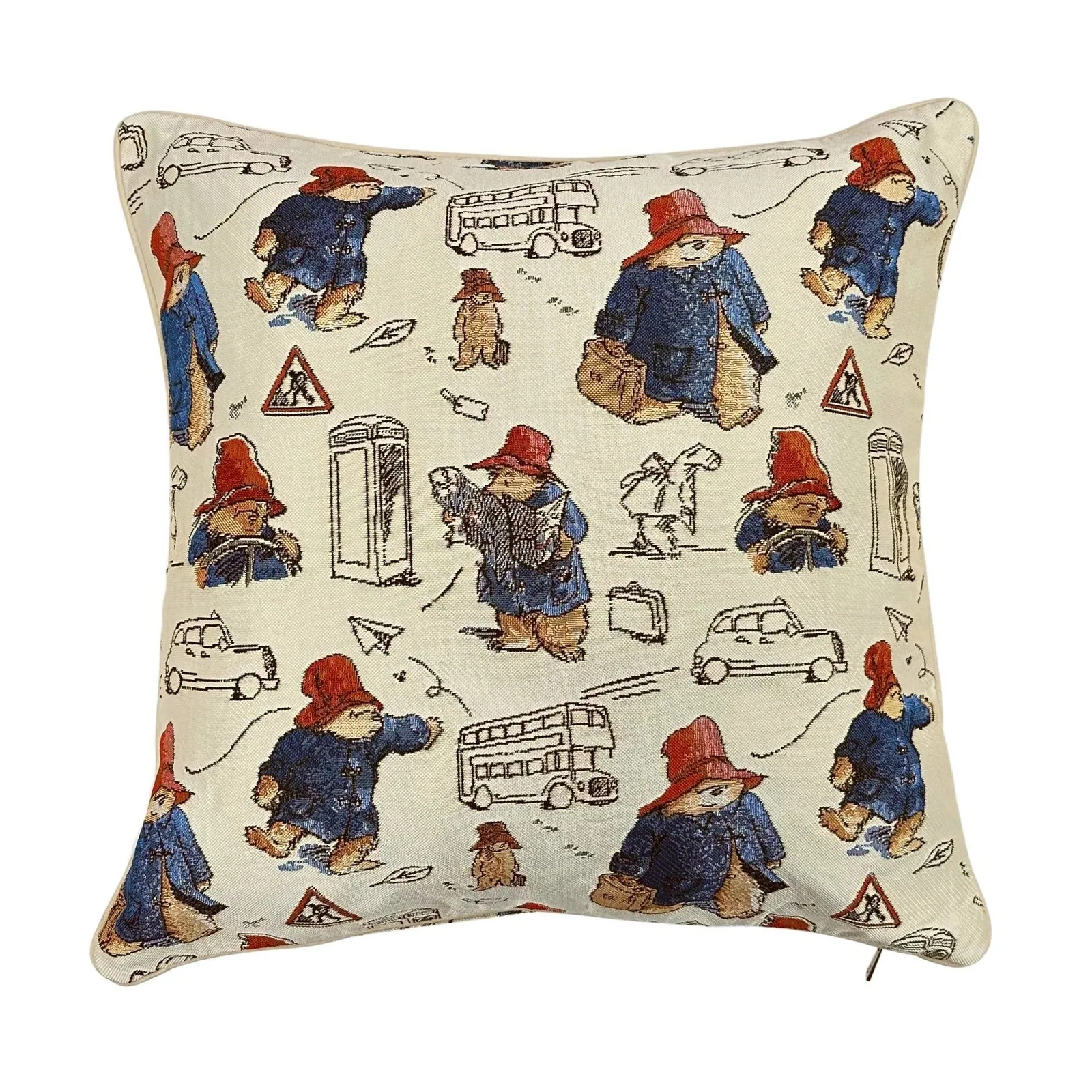 Signare Cushion Cover Paddington Bear London Transport in Beige