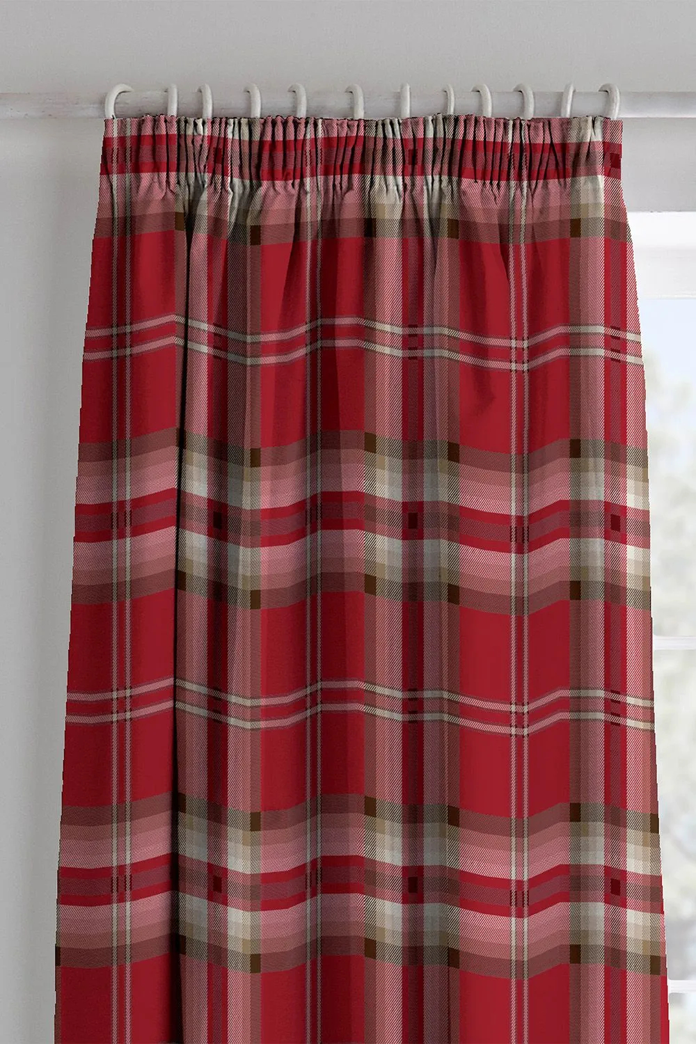 Catherine Lansfield 'Kelso Check' Pencil Pleat Lined Curtains in Red 2