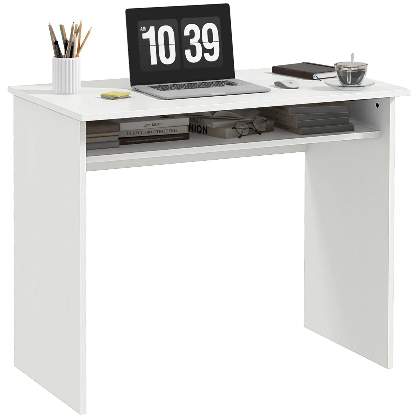 HOMCOM Computer Desk Writing Table Study Workstation Storage in White 2