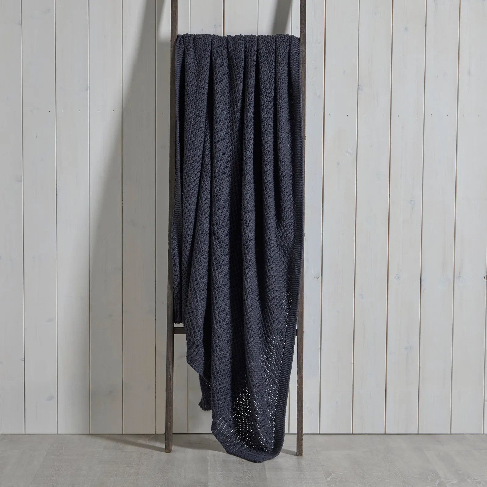 Cotton Moss Knit 130cm x 180cm Throw Charcoal