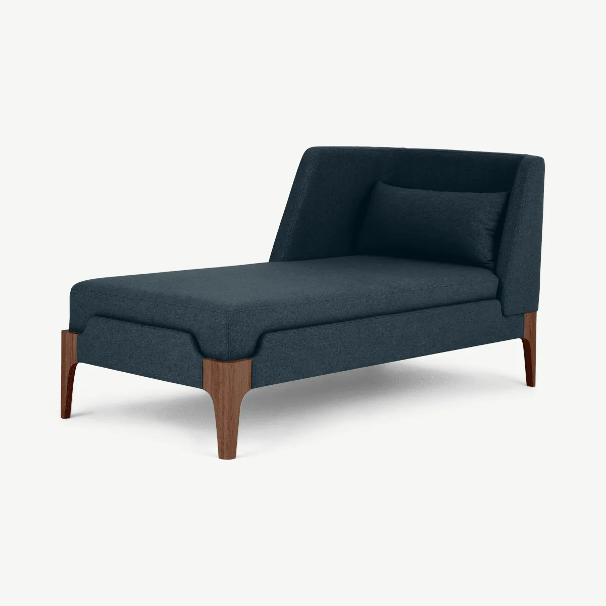 Roscoe Left Hand Facing Chaise Longue, Aegean Blue Fabric with Brown Legs