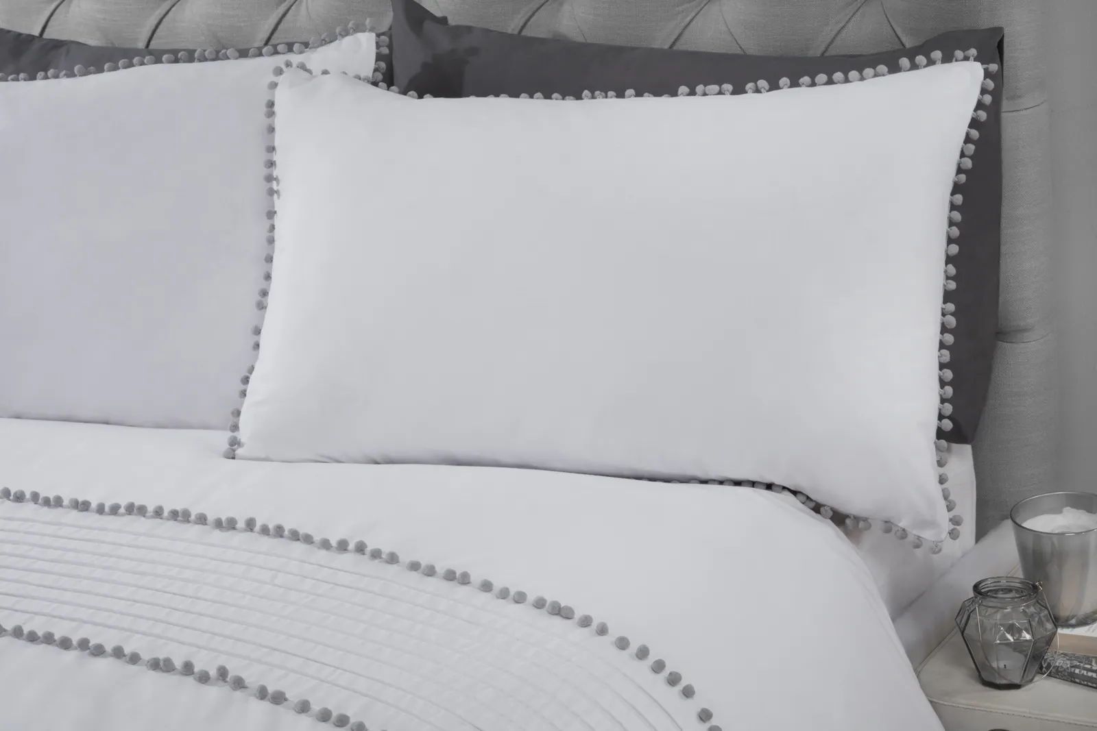 Rapport Home Pom Poms Polycotton Duvet Cover Set With Pillowcase in White 2