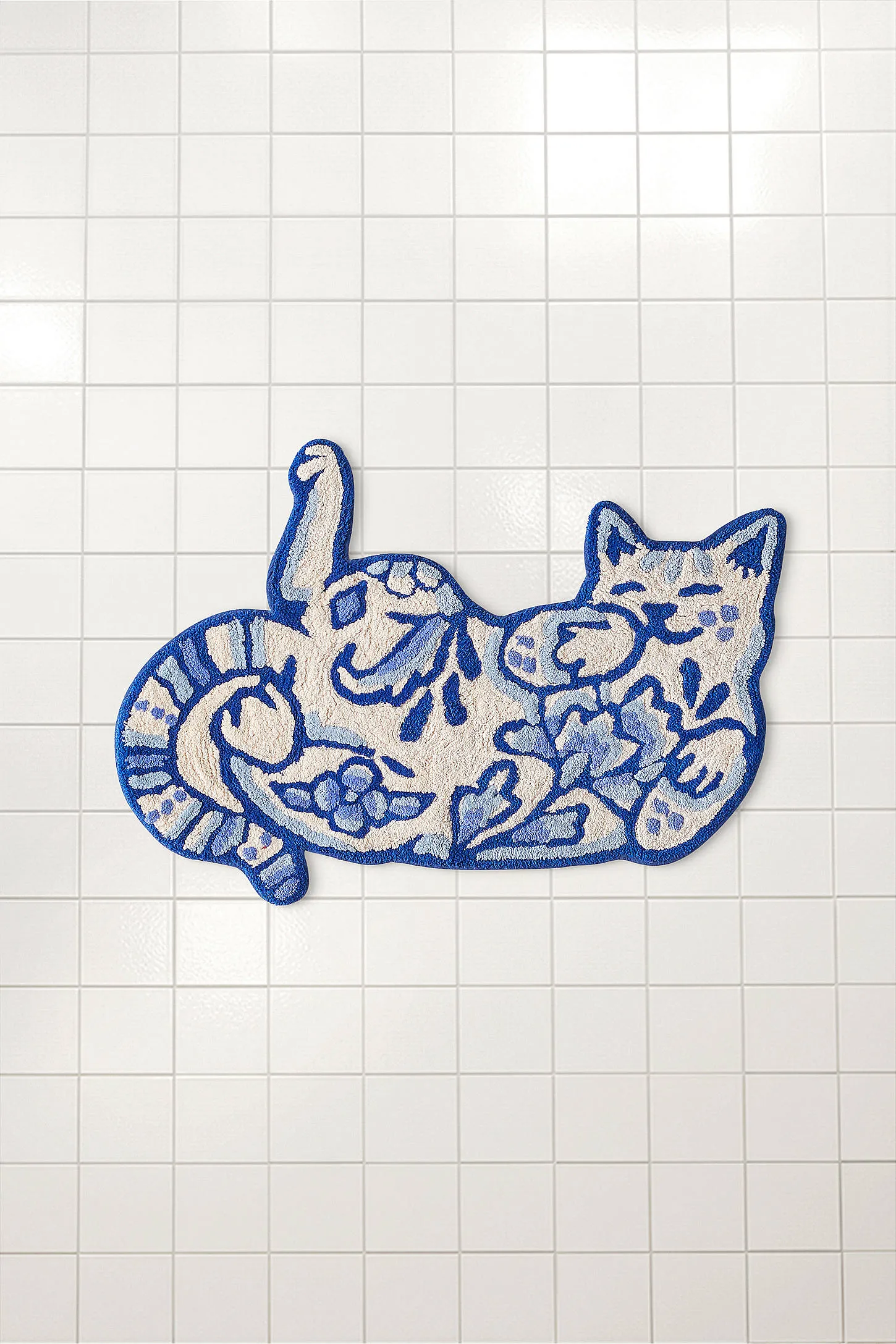 Delft Cat Bath Mat - Blue 2