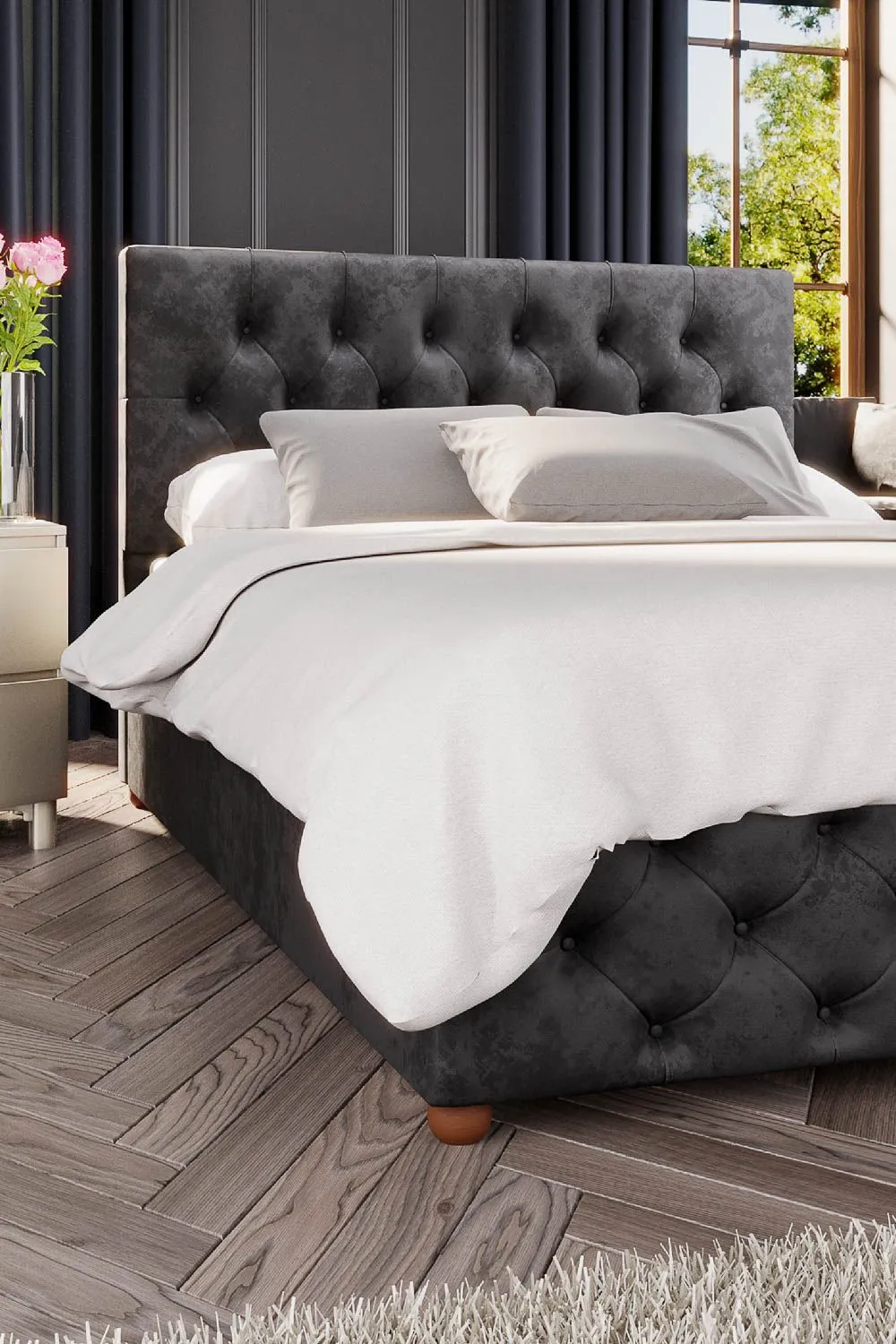 Laurence Llewelyn-Bowen Luna Ottoman Storage Bed in Mirazzi Velvet Fabric, Custom Made in Black 3