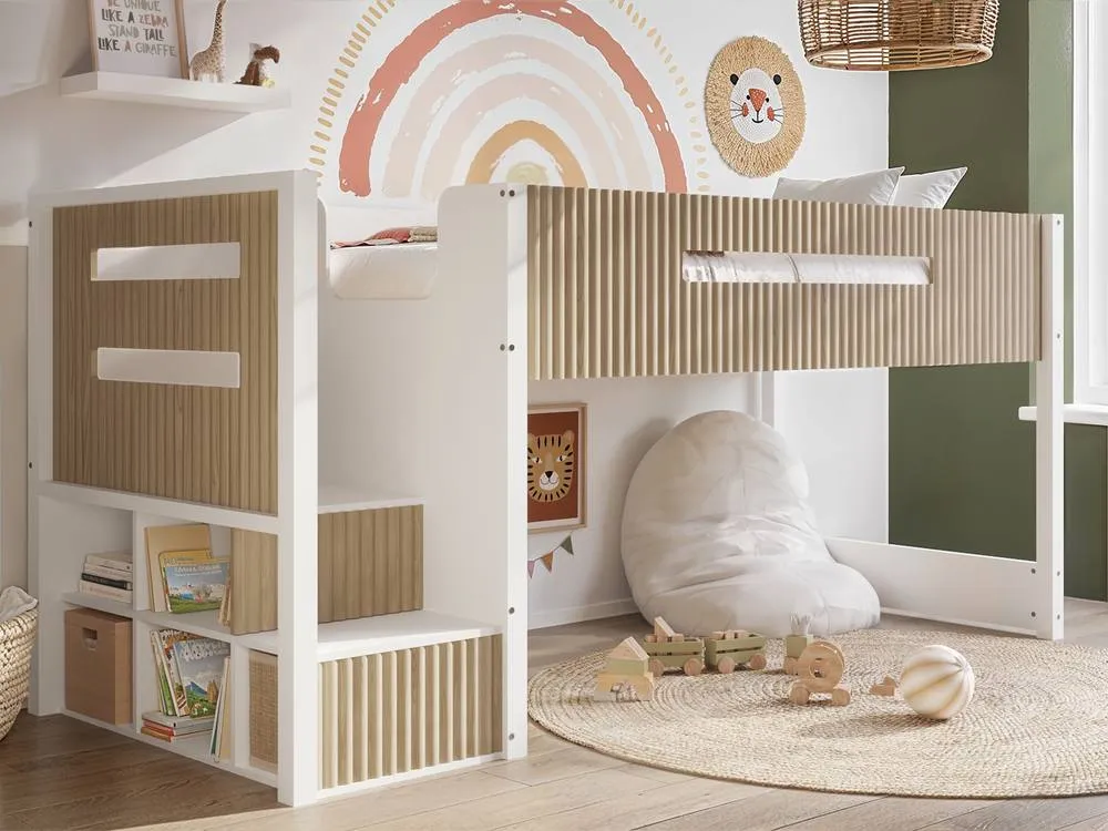 Flair Luca Ribbed Mid Sleeper with 3 Drawer Chest in Light Oak 5