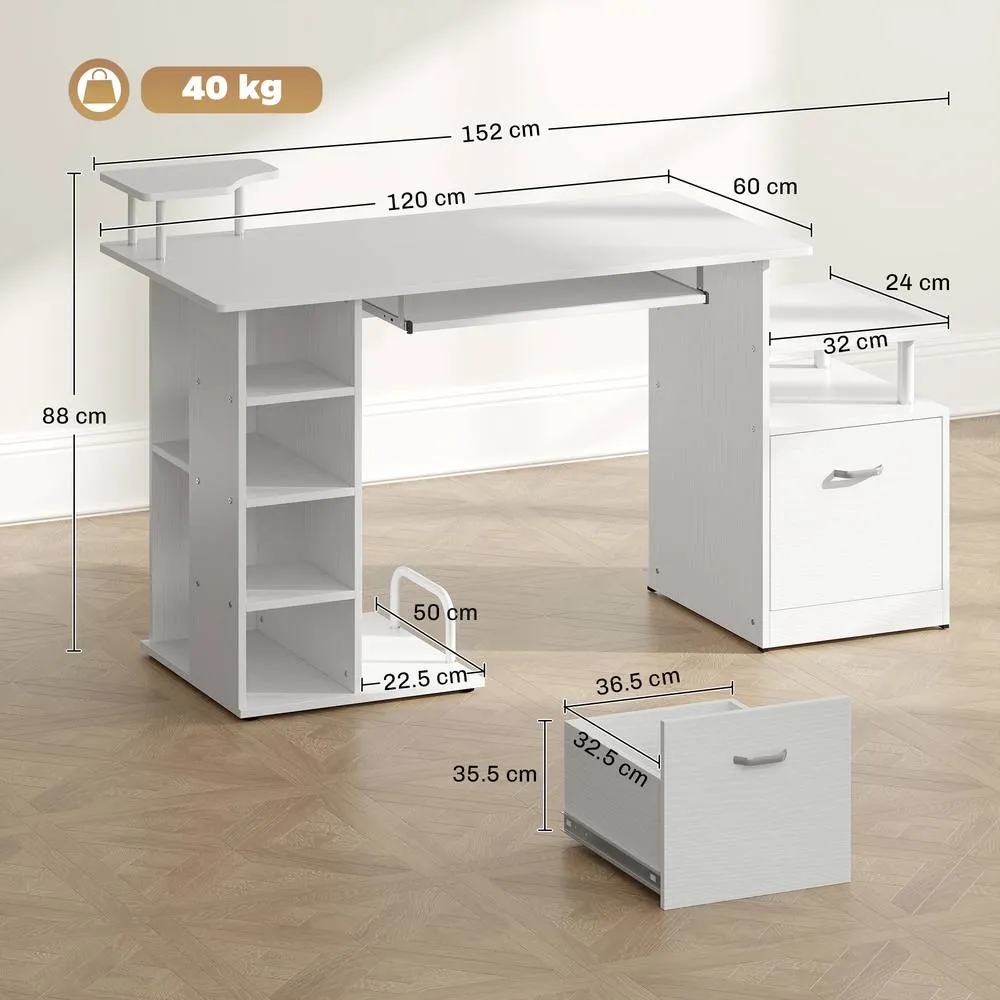 HOMCOM Wood Computer Desk Laptop Workstation Drawer Shelf for Home Office in White 3