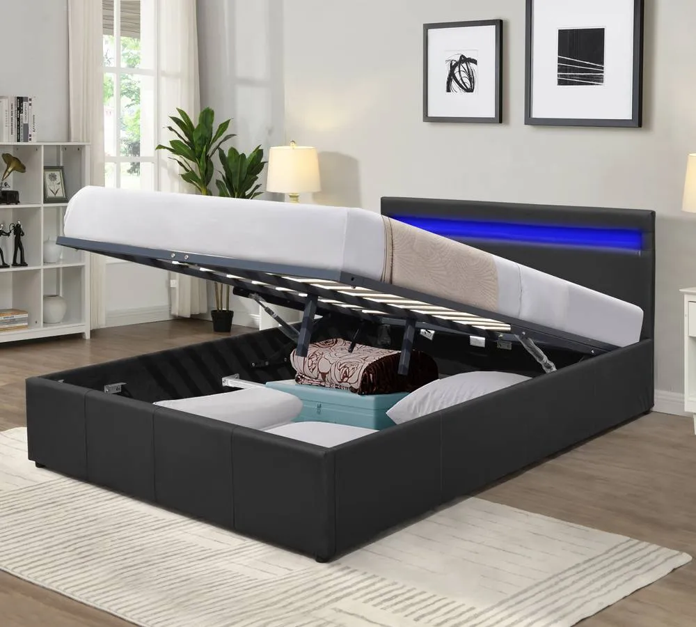 Comfy Living Ltd Faux Leather Modern Gas Lift Ottoman Bed Frame With LED in Black 1