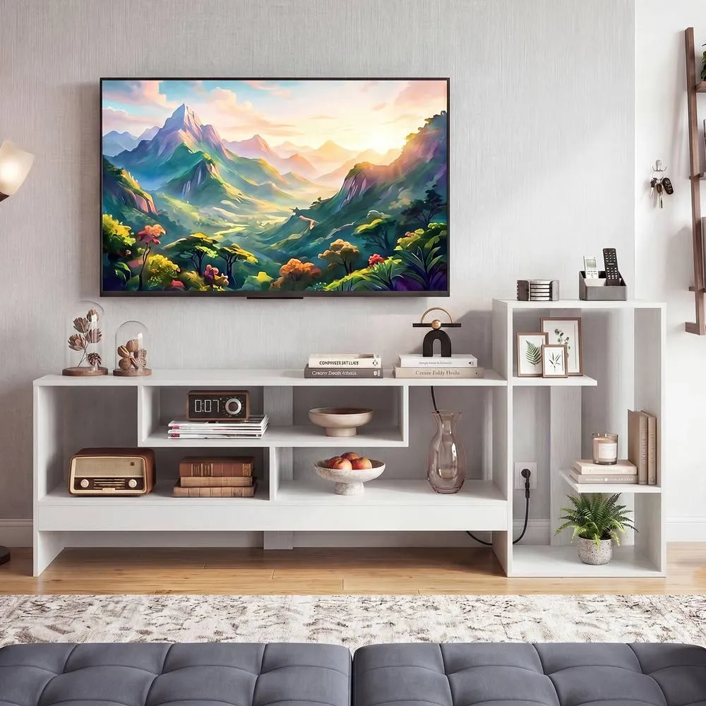 Costway Cube TV Stand for 55 Inch TV Entertainment Center with Power Outlets in White 4