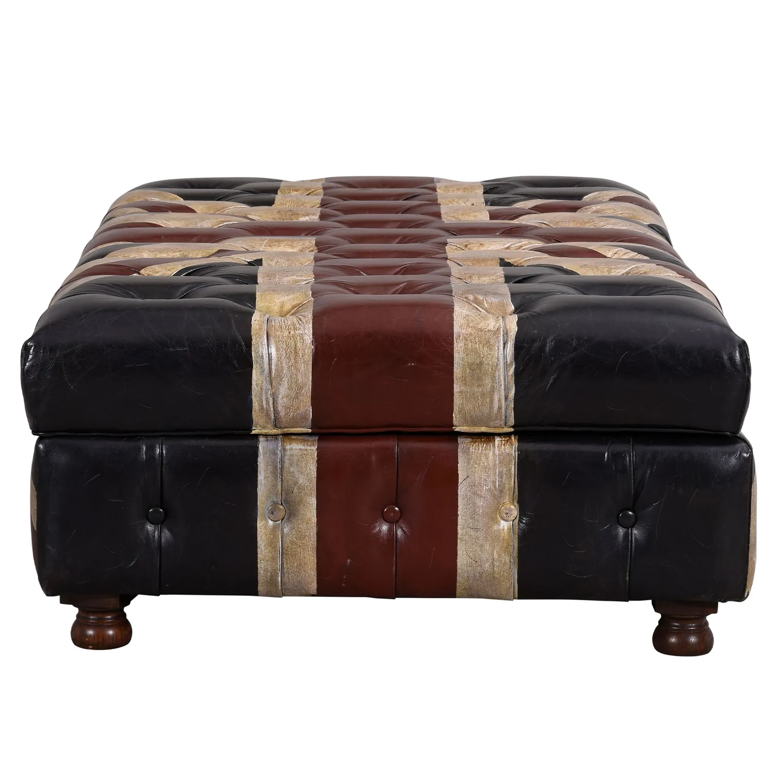 Timothy Oulton Westminster Button Large Storage Footstool, Square, Black Leather | Barker & Stonehouse 4