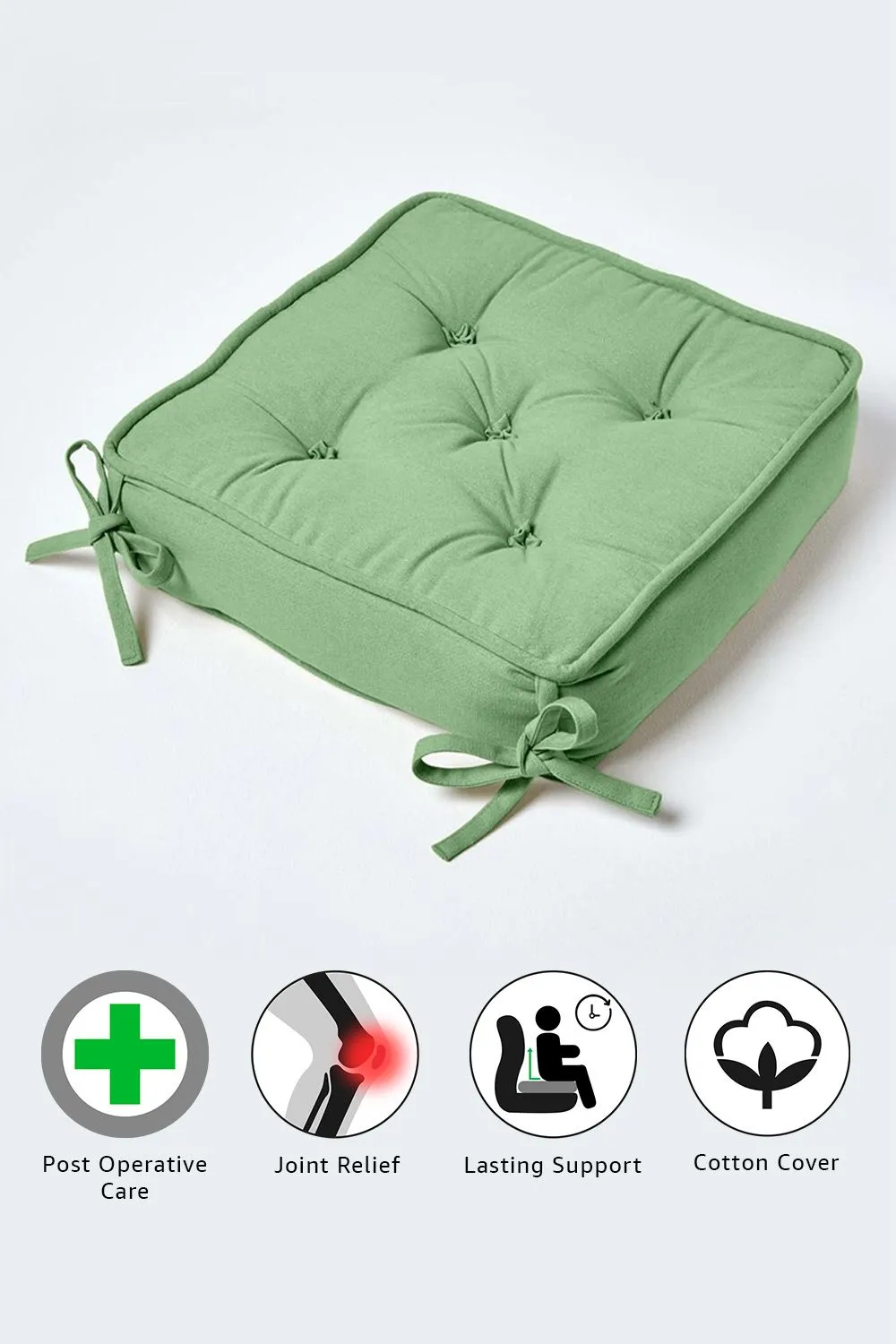 Homescapes Cotton Dining Chair Booster Cushion in Dark Green 5