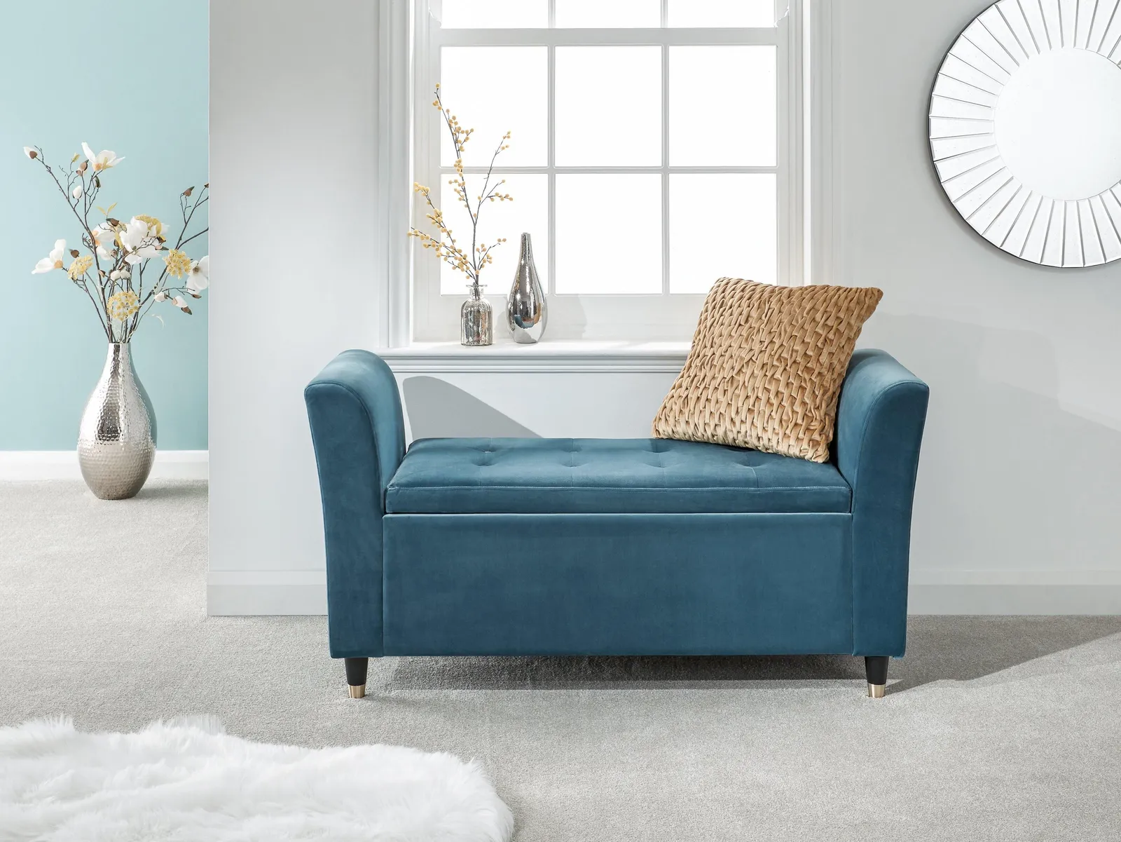 GFW Genoa Velvet Window Seat in Teal 1