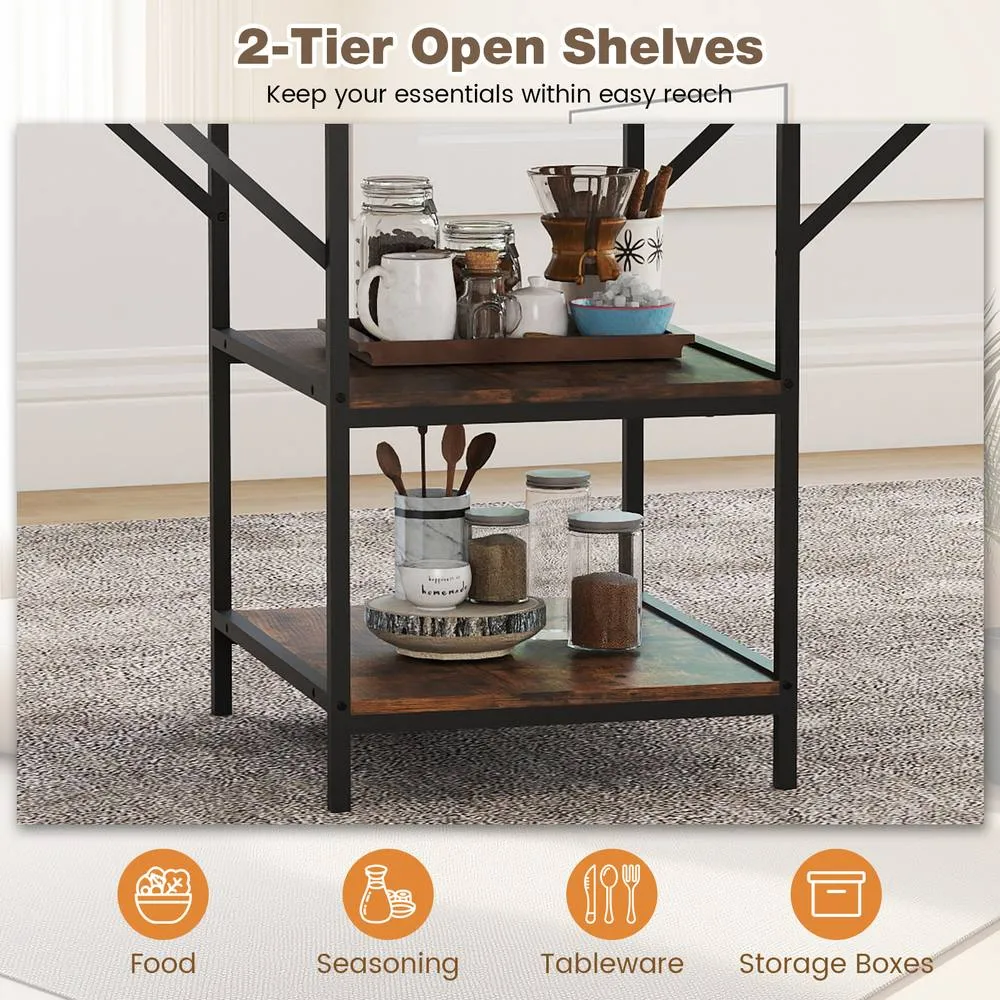 Costway Dining Table for 4-6 Rectangular Dining Table w/Storage Shelves in Brown 3