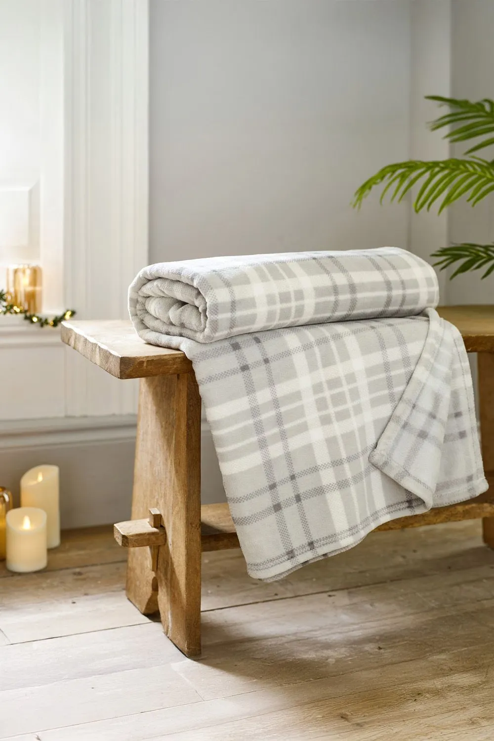 Deyongs Snuggle Check Throw Blanket 140x180cm - Super Soft Coral Fleece - Printed Plaid Design | 1846 in Grey