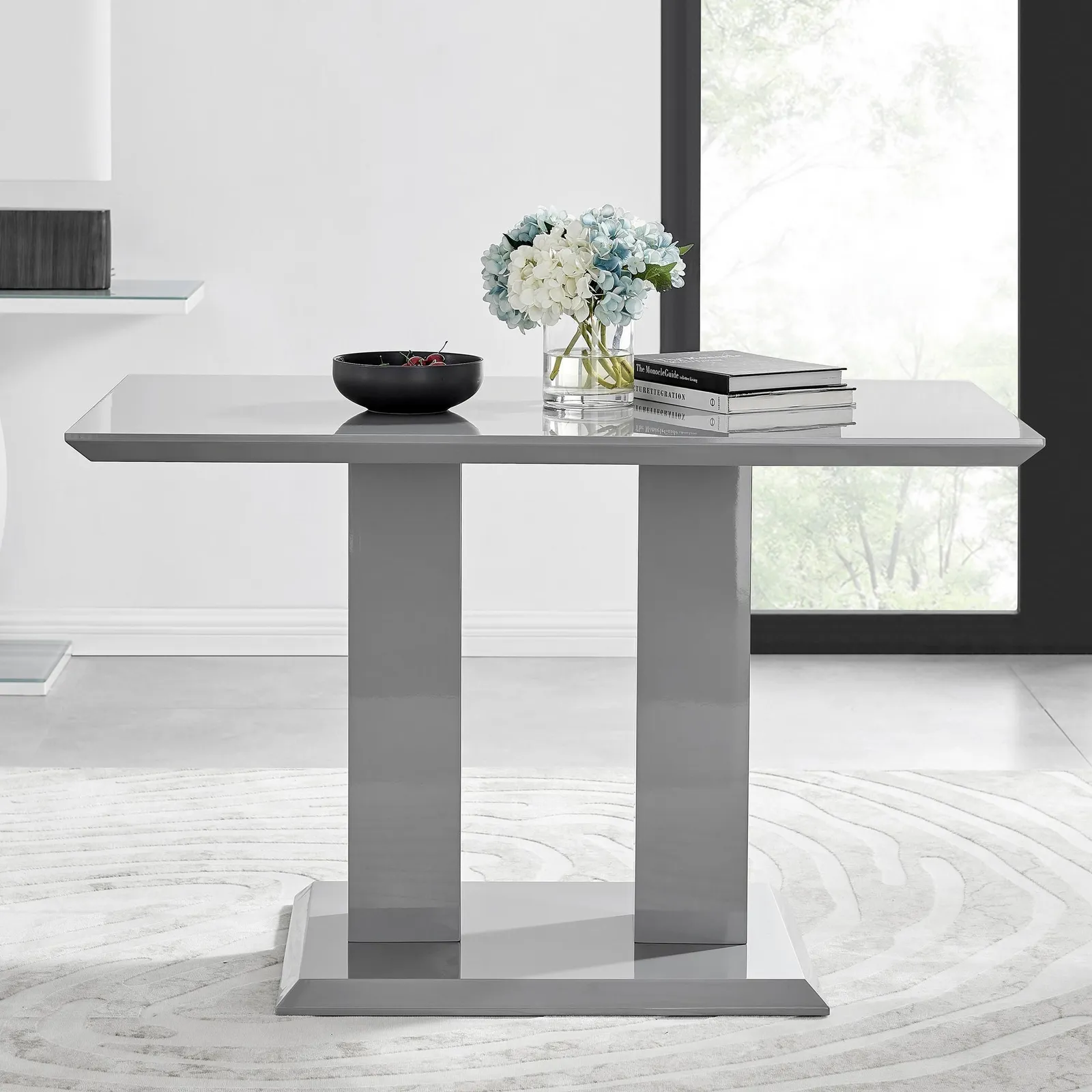 FurnitureboxUK Imperia 120cm 4-Seater Modern High Gloss Pillared Dining Table in Grey 1