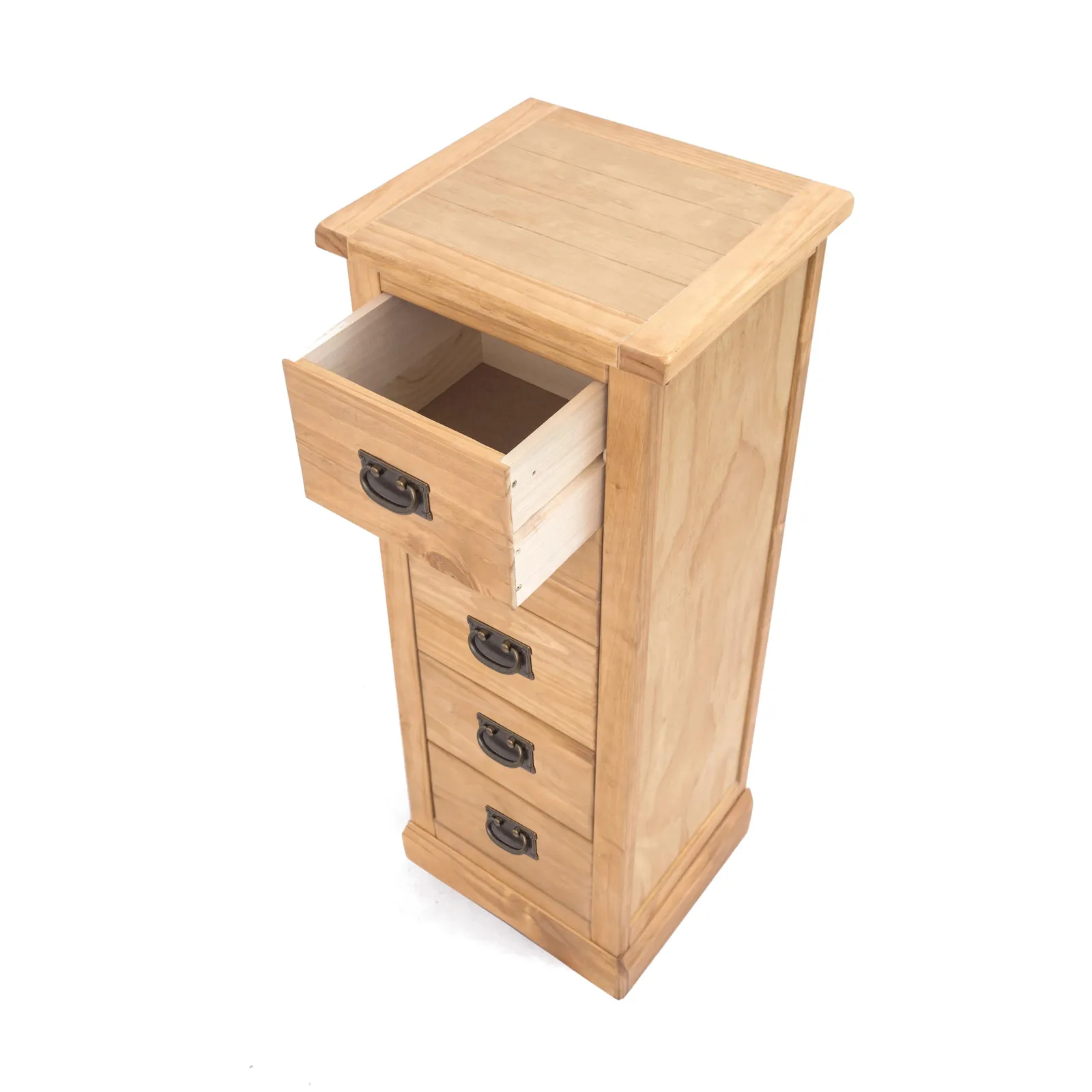 Cabinet Bits Lucca 5 Drawer Narrow Chest of Drawers Bras Drop Handle in Light Brown 4