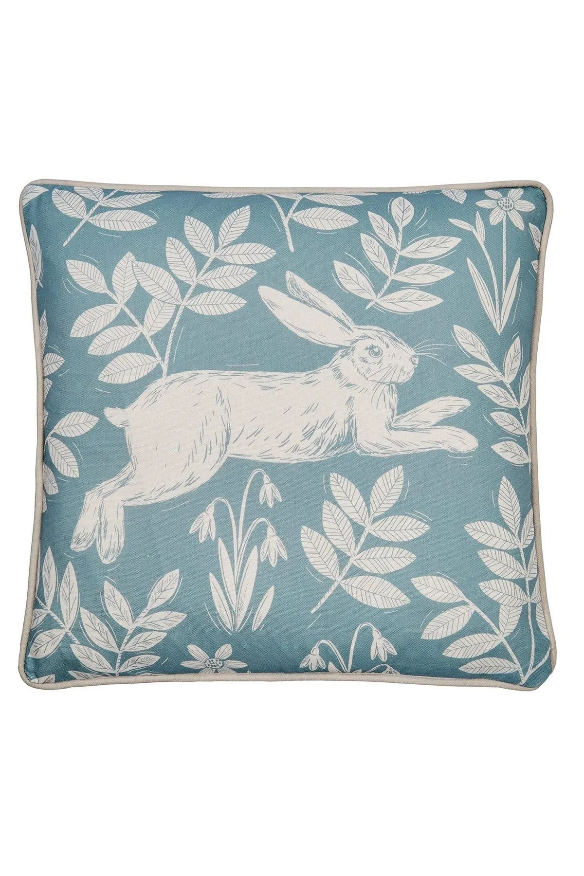 Dreams & Drapes 'Spring Rabbit' Outdoor Water & UV Resistant Garden Filled Bench Cushion in Duck Egg Blue 2
