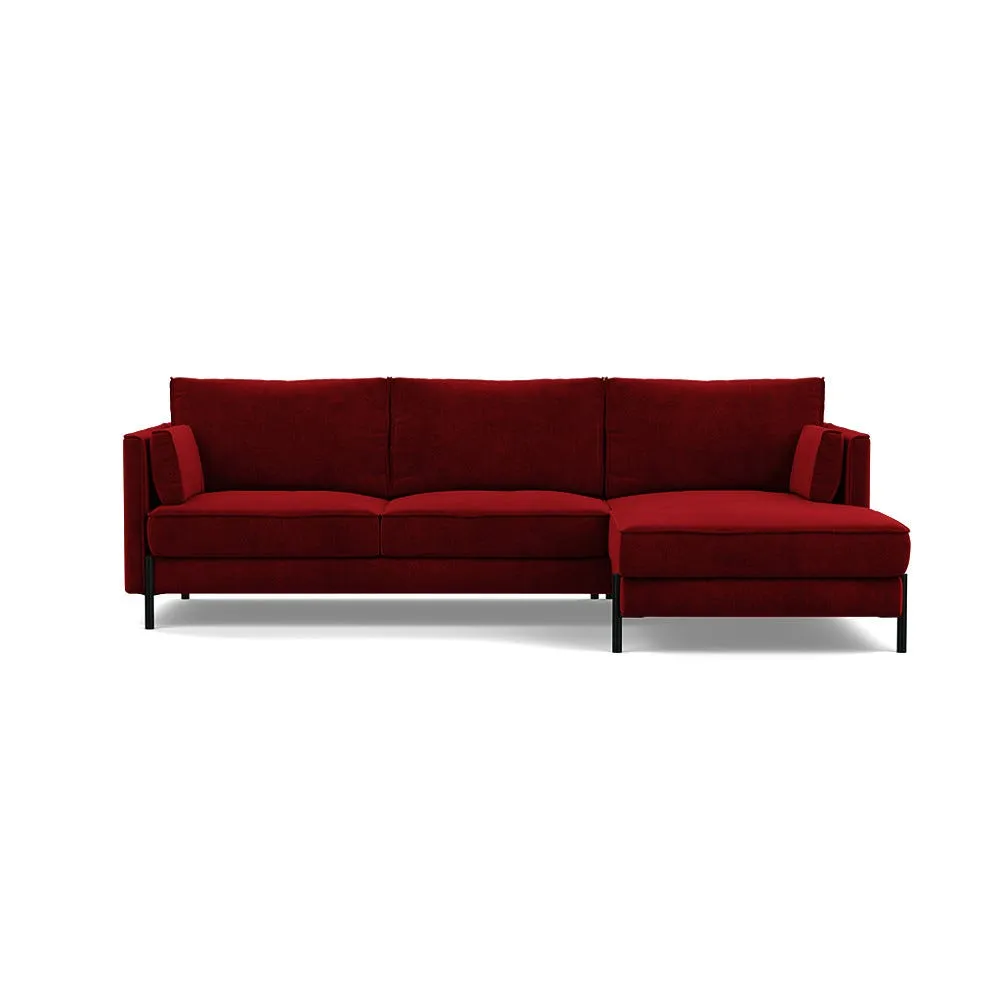 Heal's Tortona Right Hand Facing 4 Seater Corner Chaise Smart Luxe Velvet Mulberry Black Feet 1