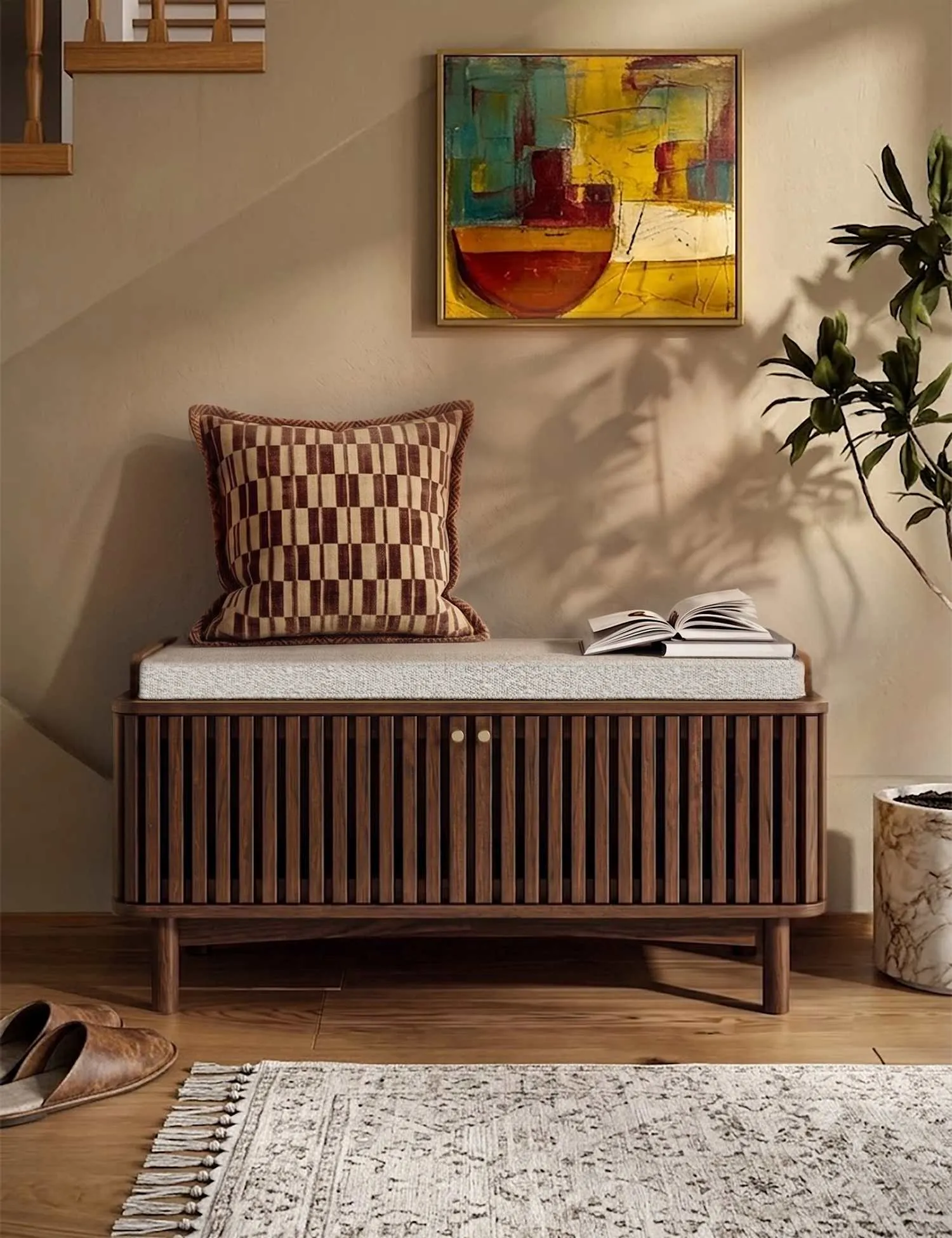 Corndell Soho Oak Storage Bench Brown