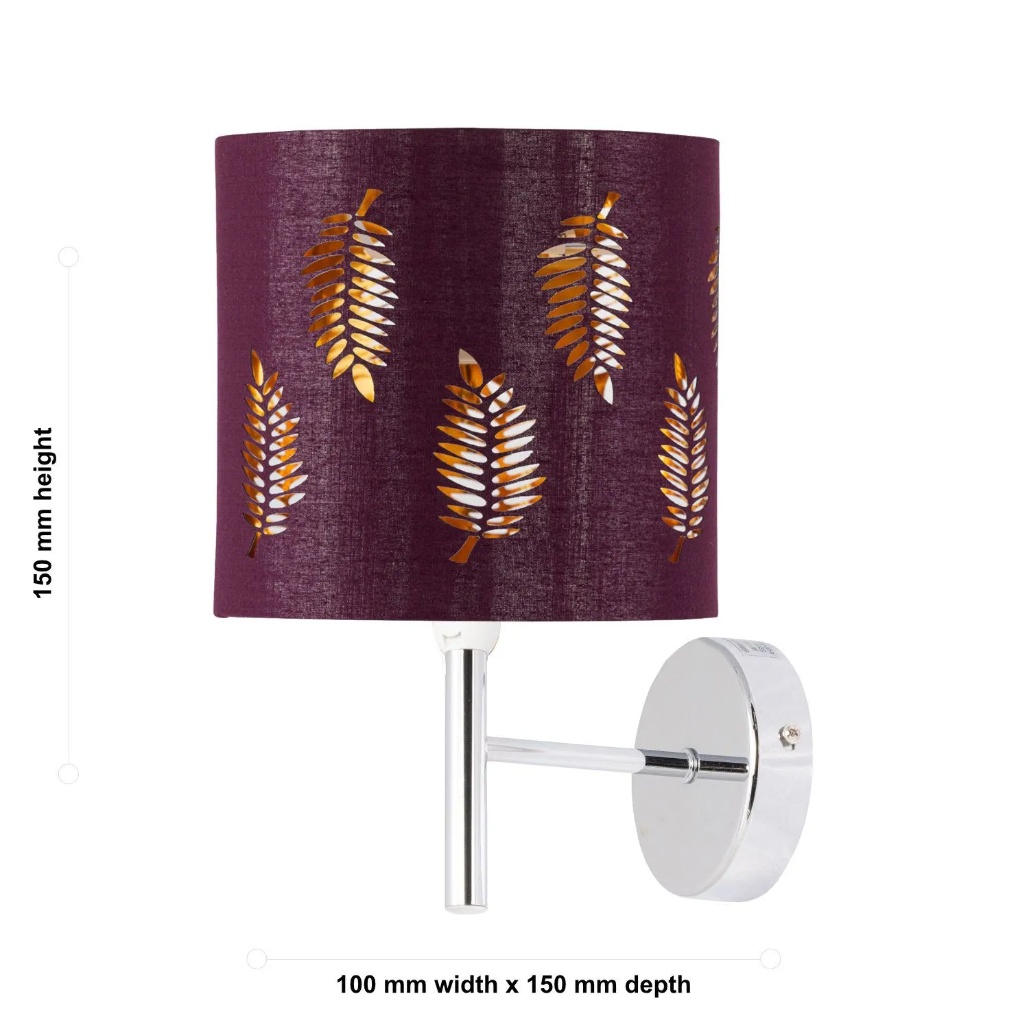 First Choice Lighting Brea - Chrome Wall Light with Burgundy Fern Shade in Silver 4