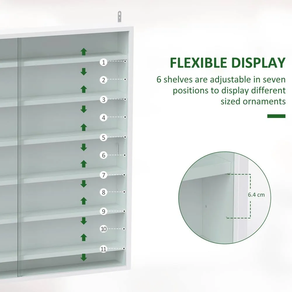 HOMCOM 7-Tier Wall Display Cabinet w/ Adjustable Shelves Glass Doors in White 4