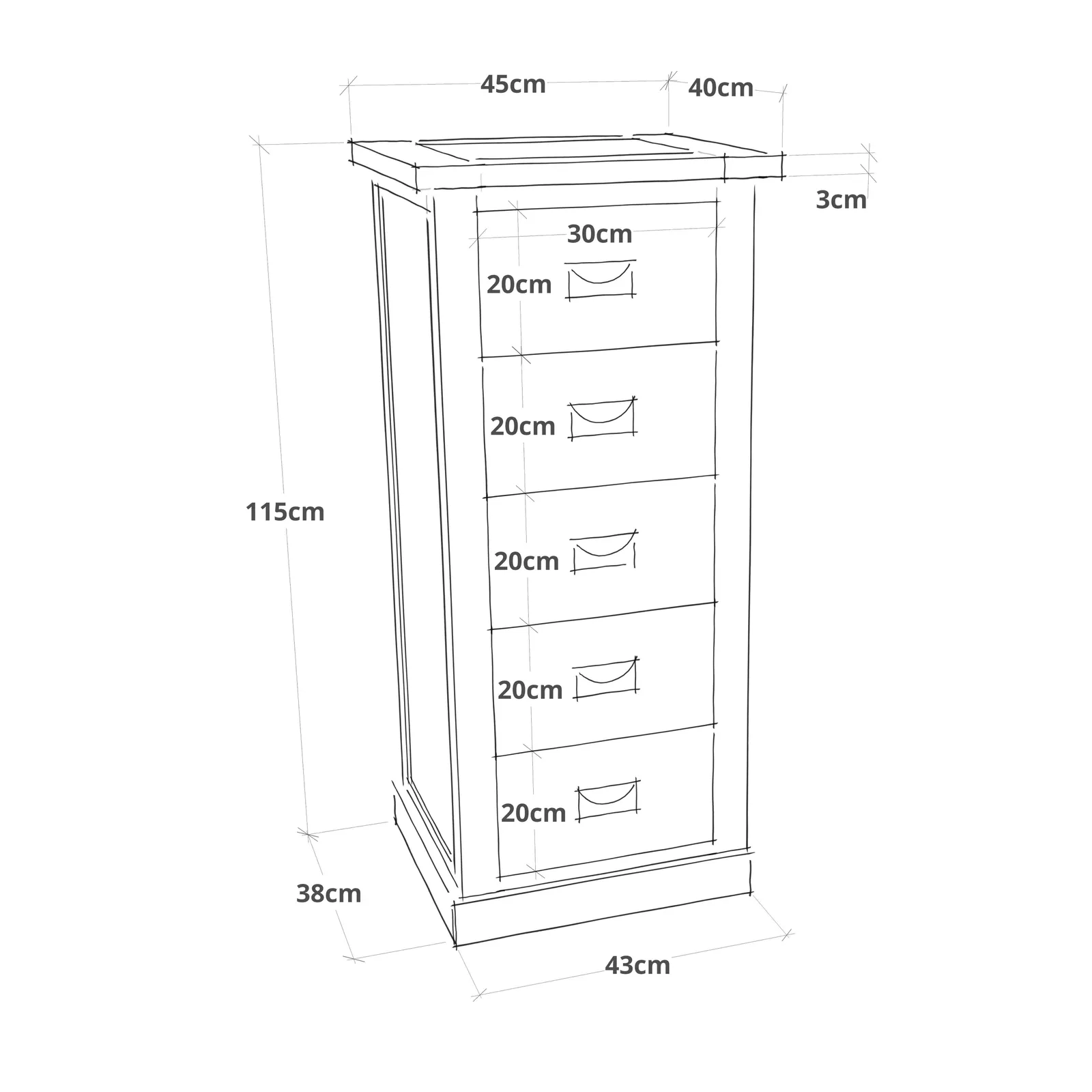 Cabinet Bits Cosenza 5 Drawer Narrow Chest of Drawers Bras Drop Handle in Off-White 2
