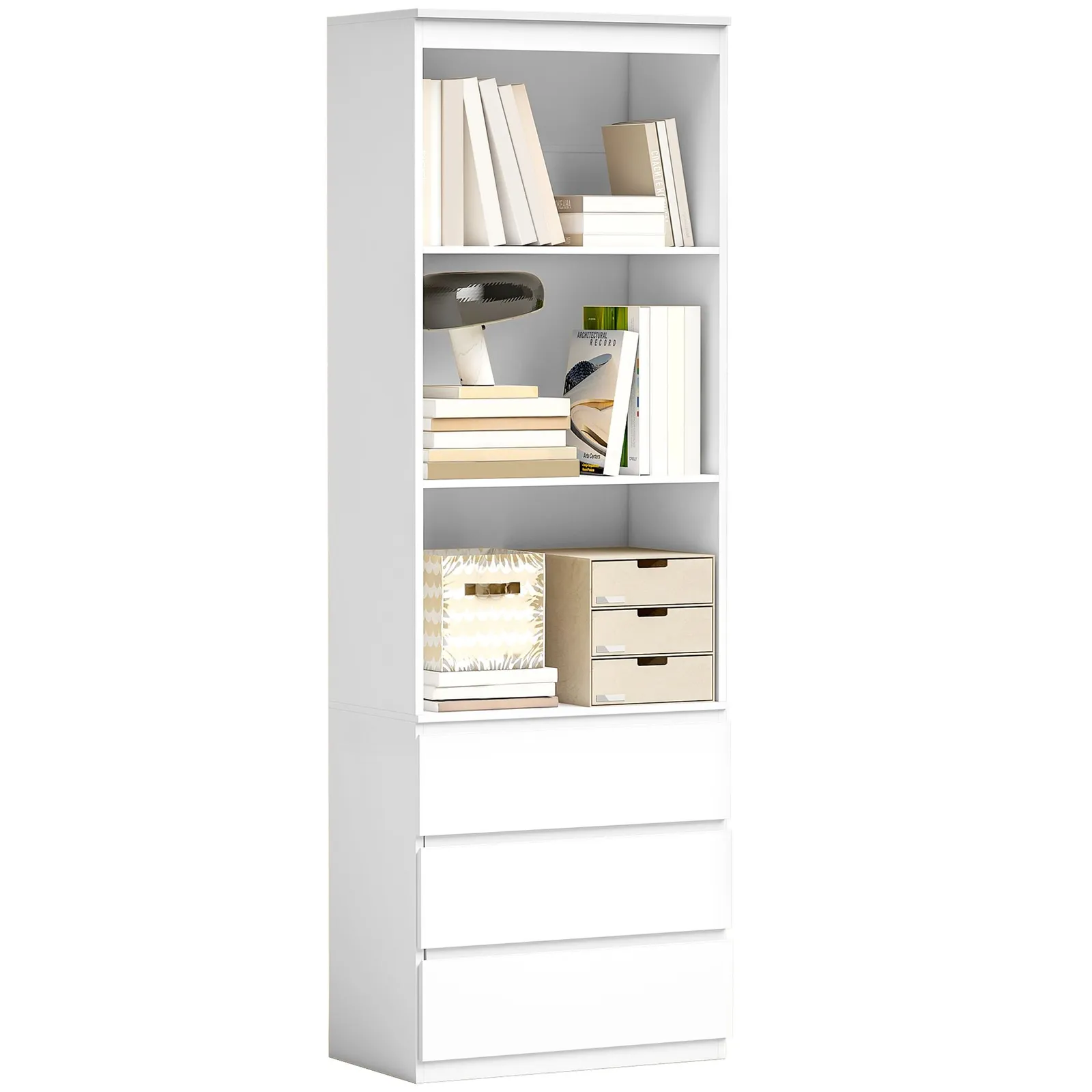 HOMCOM 180cm Tall Bookcase with Storage, Free Standing Bookshelf with 3 Shelves & 3 Drawers, Display Cabinet for Living Room, Home Office, Bedroom 2