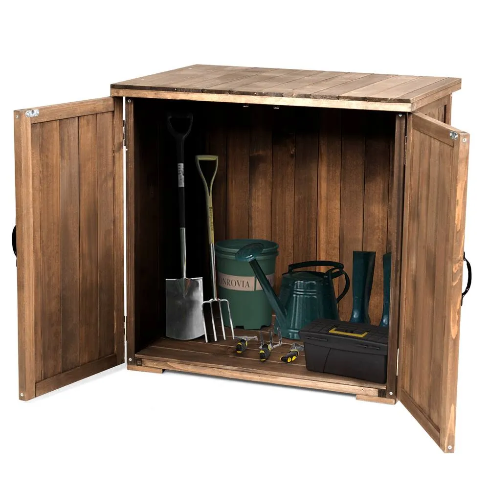 Costway Outdoor Wooden Storage Shed Double Doors Tool Shed for Garden Yard in Brown