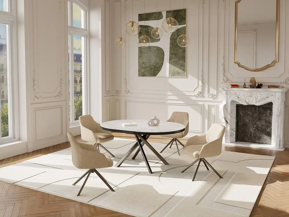 Vente-unique Extendable Dining Table for 4 To 6 People In Ceramic, MDF & Metal in White 4