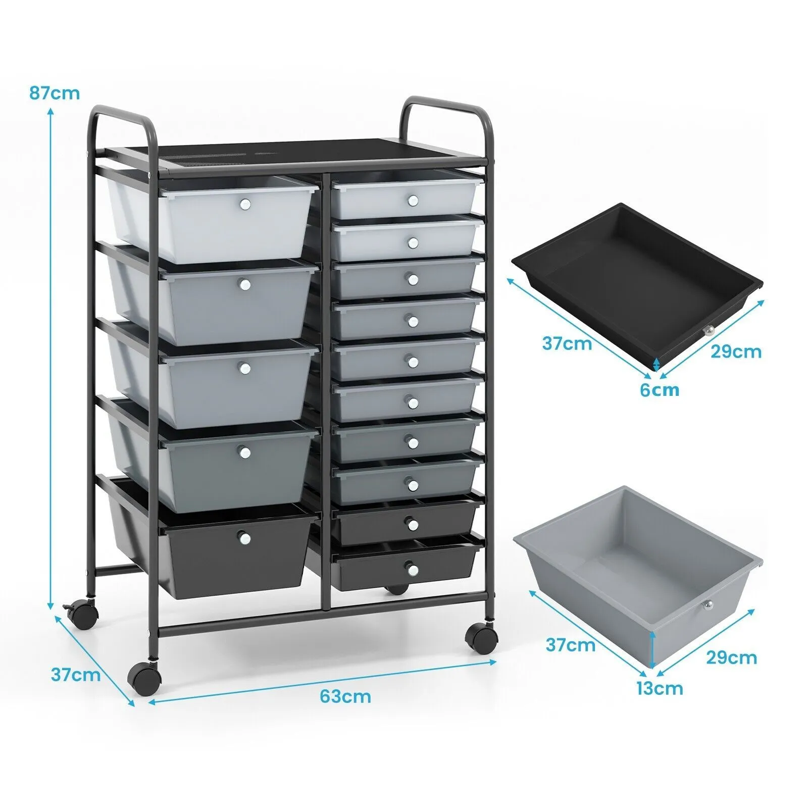 Costway 15 Drawer Rolling Storage Cart Tools Scrapbook Paper Organizer Lightweight in Grey 2