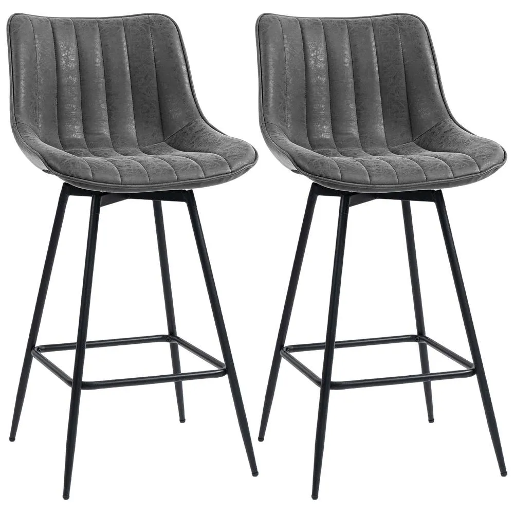 HOMCOM Swivel Bar Stools Set of 2, PU Leather Upholstered Bar Chairs, Grey 2