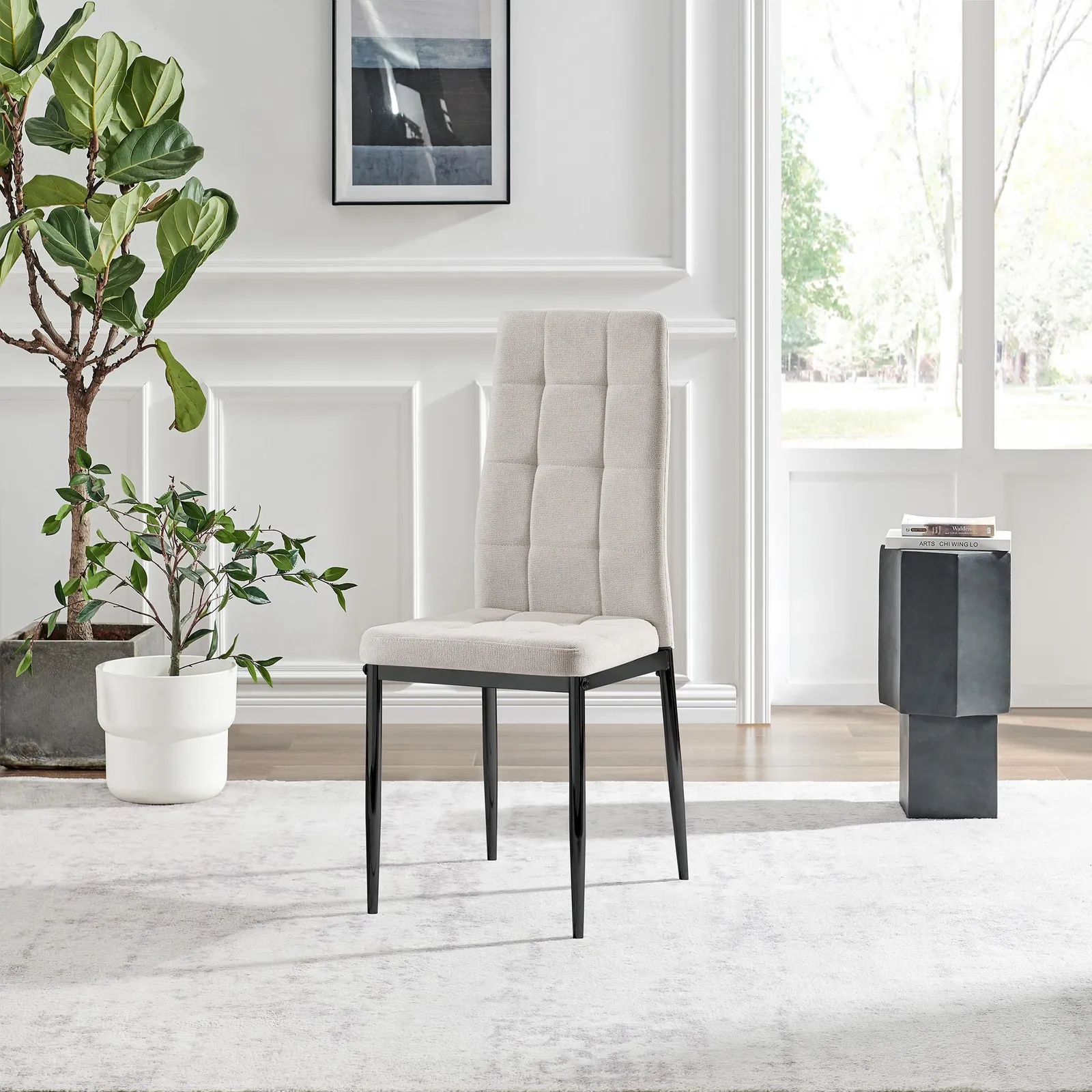 FurnitureboxUK Set 2 Paloma Modern Fabric Dining Chairs On Black Legs in Cream 4