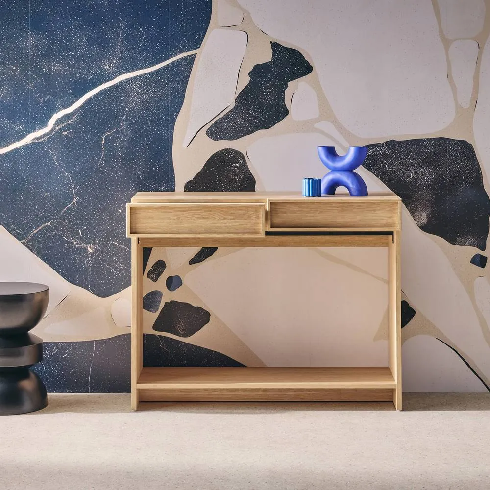 sweeek Wood effect console 2 drawers & shelf in Beige 4