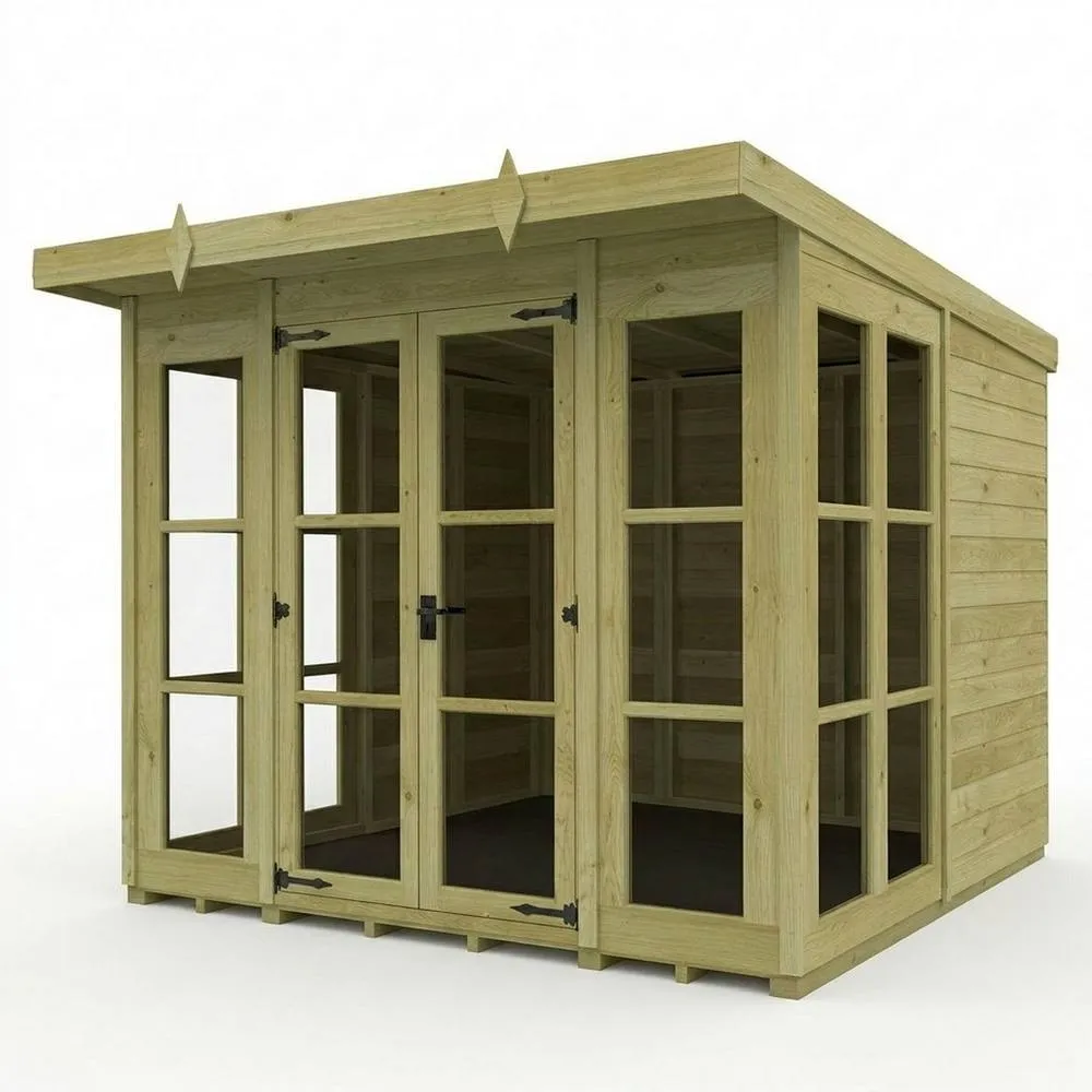 Buttercup Farm 8ft x 8ft Georgian Pent Summer House - Pressure Treated Timber in Brown