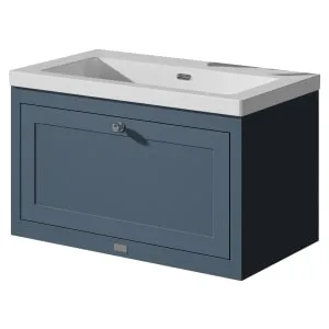 Bayswater Hartleigh Stiffkey Blue Traditional Wall Hung Vanity Unit & 1 Tap Hole Modern Recessed Basin - 800mm 2