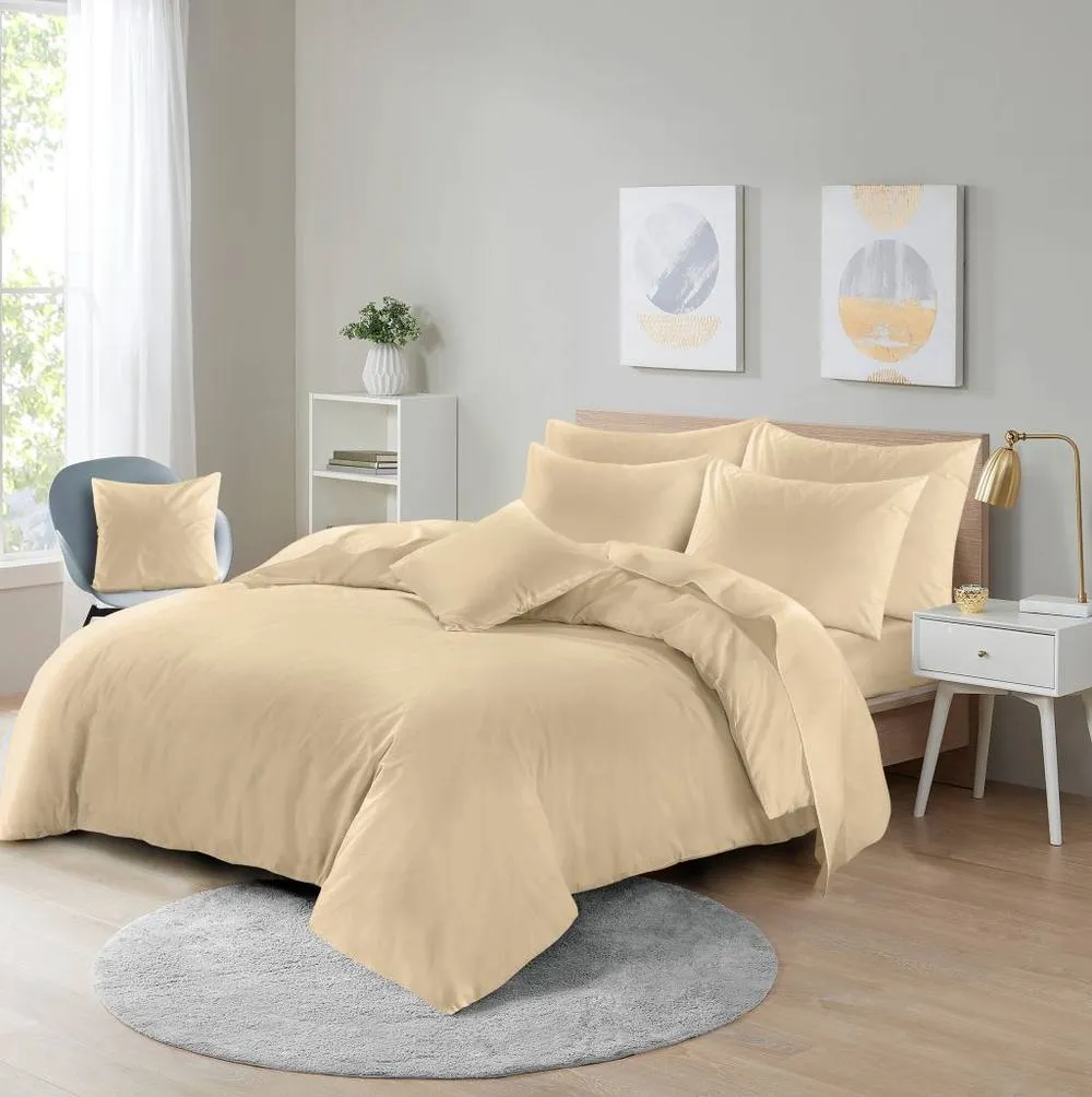 Homes-Linen Ultra Soft Microfibre Duvet Cover Set Breathable Wrinkle-Free Bedding in Beige