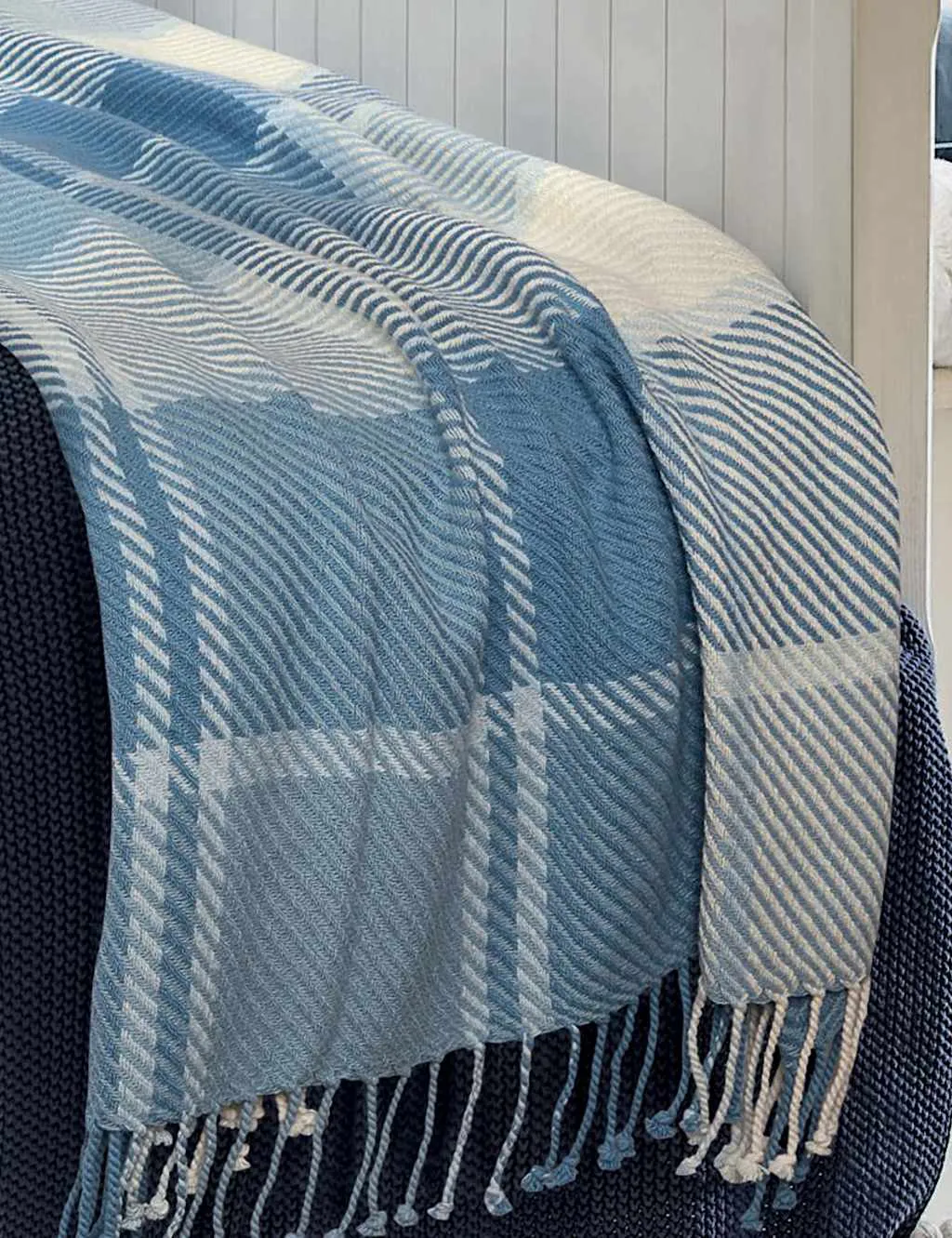 Laura Ashley Pure Cotton Dylan Checked Throw Blue Mix
