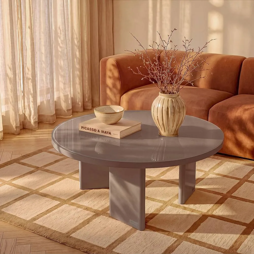 Vente-unique Coffee Table In MDF & Toughened Glass - Lacquered Taupe - DORLENA