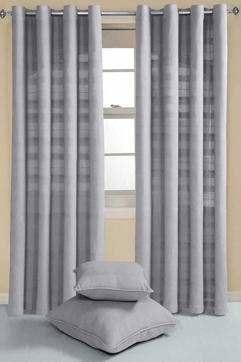 Homescapes Cotton Rajput Ribbed Curtain Pair in Silver 2