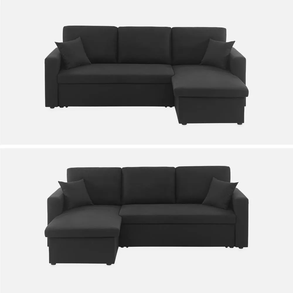 sweeek 3-seater Reversible Corner Sofa Bed With Storage in Black 2