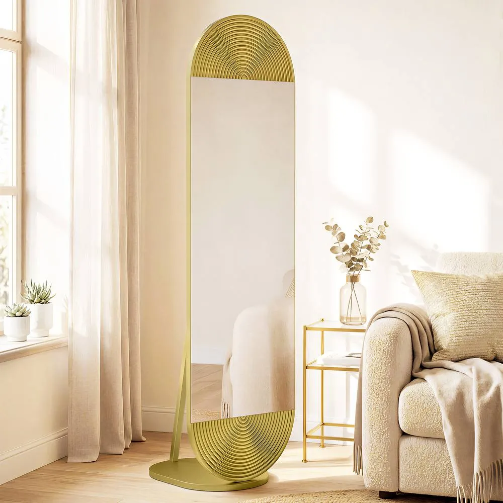 HOMCOM Wavy Full Length Mirror with Metal Frame & Base, Gold Tone
