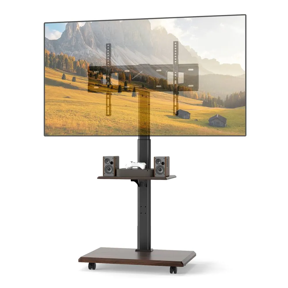 Costway Rolling TV Stand Mobile TV Cart for 32"-75" TVs W/Shelf&30° Tilt Mount in Black 3