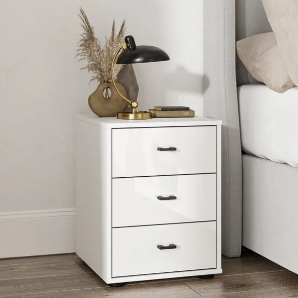 Wiemann Kahla Glass Fronted 3 Drawer Bedside Table